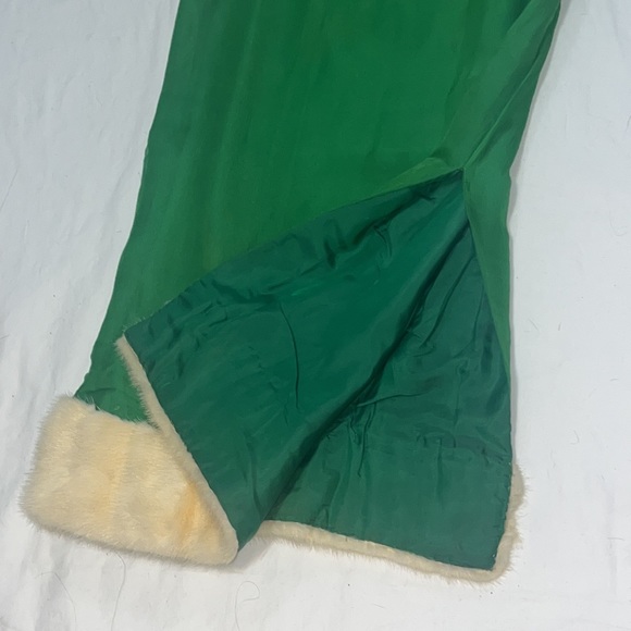 Vintage 1950’s Green Genuine Cream Mink Fur Trim Silk Evening Gown - Picture 3 of 10